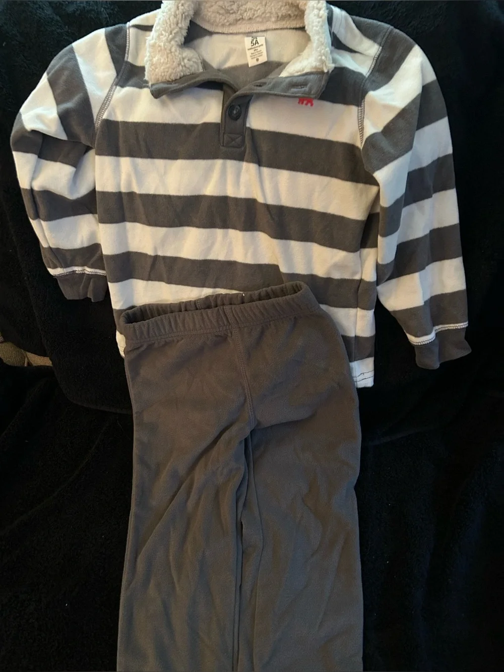 Carter's Gray and White Striped Sherpa-Lined Pullover Set
